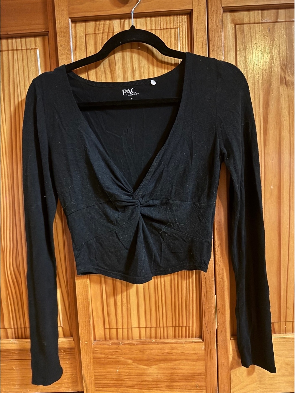 PACSun black long sleeve ruched front crop top